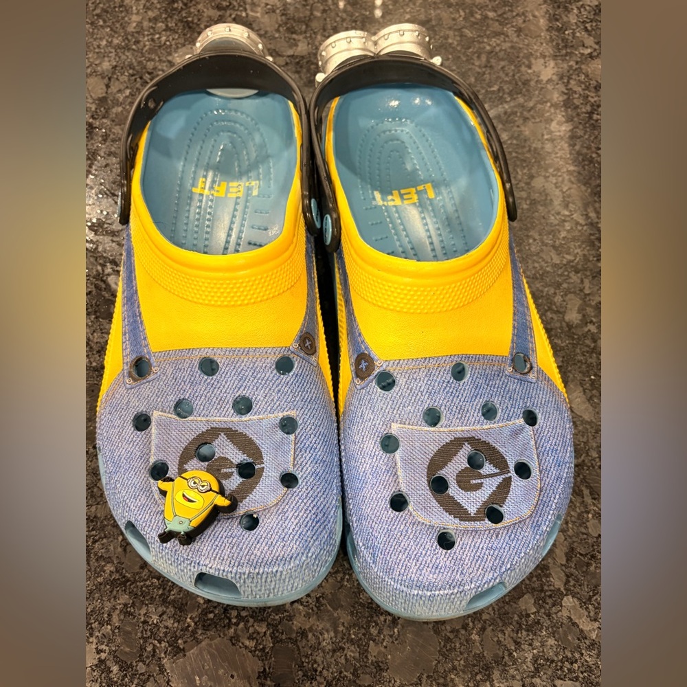 Yellow and Blue Minion-Themed CROCS great condition Sz 12